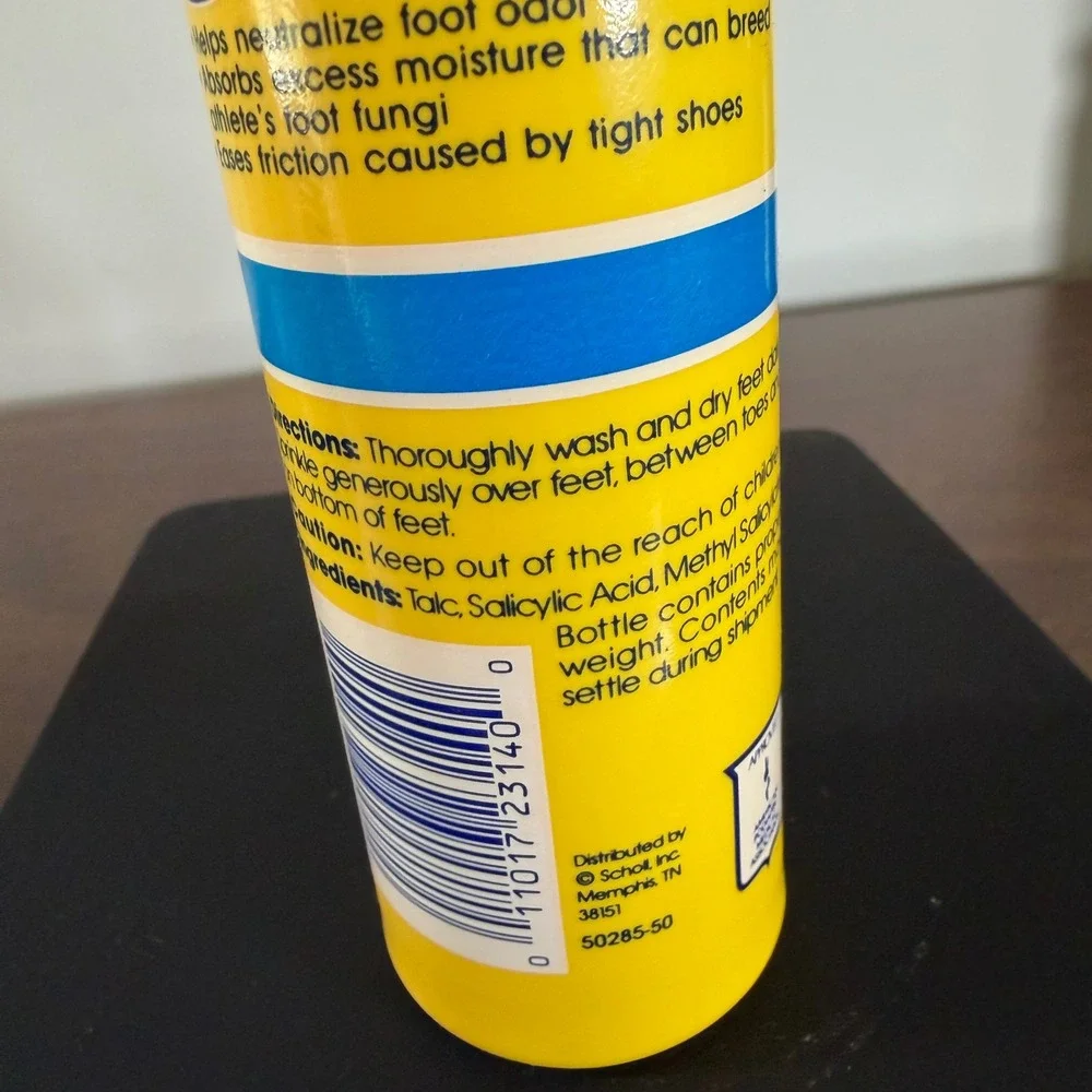 Vintage Dr Scholls Foot Powder Talc 3oz NBA Logo Yellow Shake Bottle Collectible